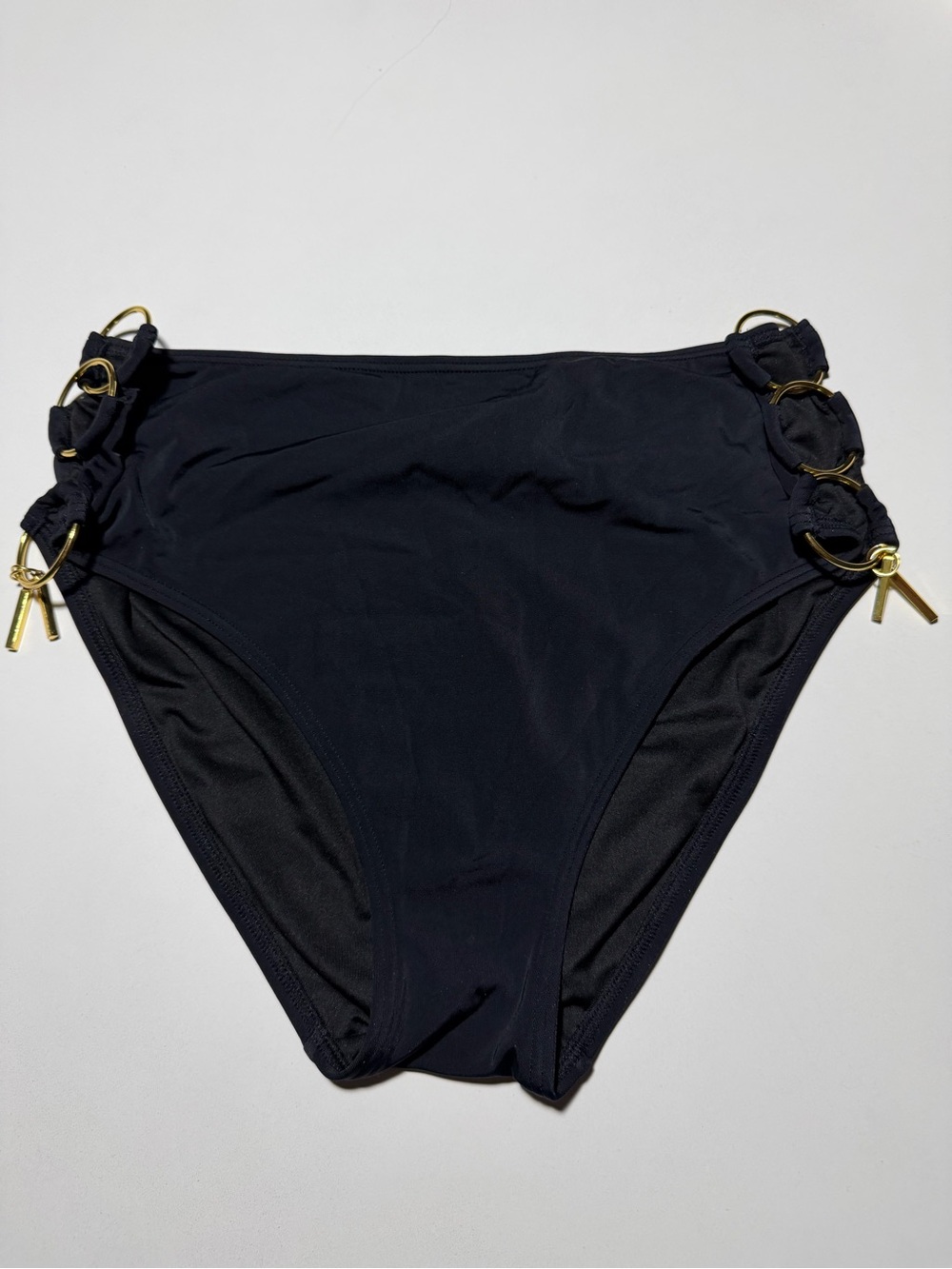 Victoria's Secret Black High-Waist Bikini Bottoms Gold Ring Detail - Large